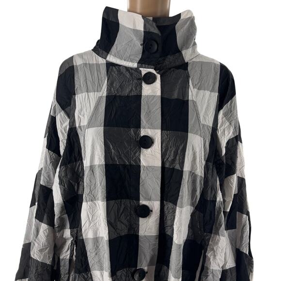 Alembika Black Checkered Gray Button Up Crinkle White Lightweight Jacket - Picture 6 of 11